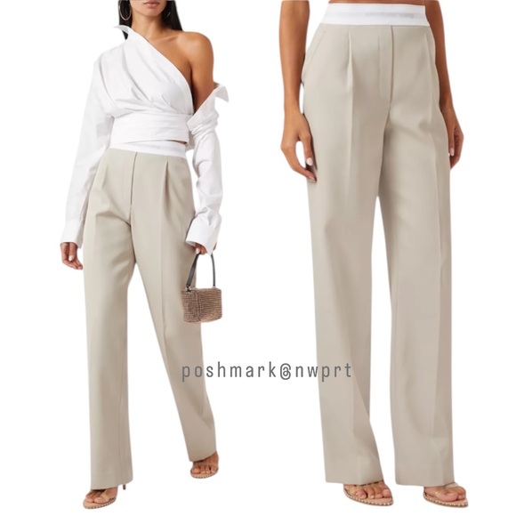 NWT ✨ Alexander Wang Pleated Wool Trousers High Waist Dress Pants Beige 0 XS - Picture 2 of 15